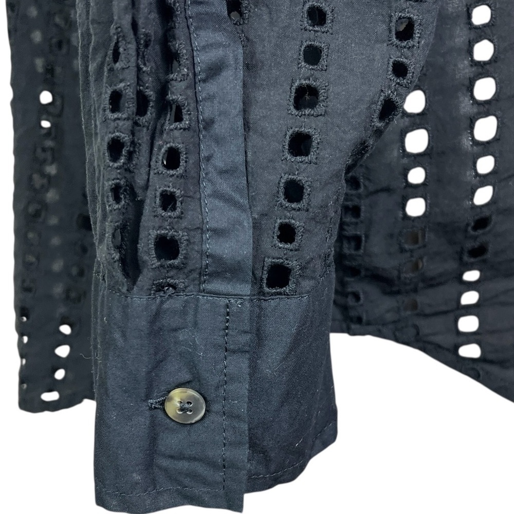 CALIA Black Eyelet Button Down Shirt Women’s Size Medium 100% Cotton Sheer Boho - Picture 8 of 10